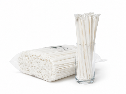 PureStalk 200/500/5000ct Wrapped 6mm PHA Straws, Standard Size, Eco-Friendly — Made in USA