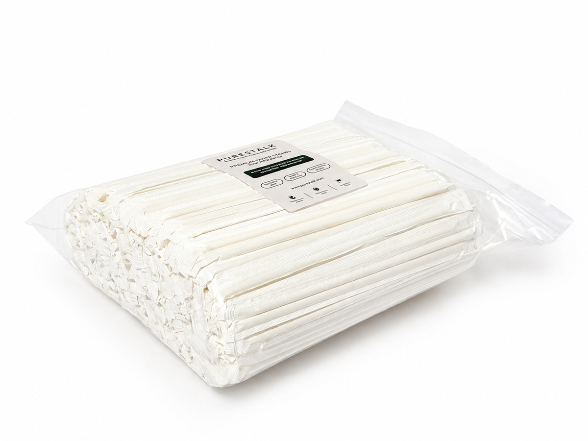 PureStalk 200/500/5000ct Wrapped 6mm PHA Straws, Standard Size, Eco-Friendly — Made in USA