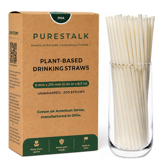 PureStalk 200/500/5000ct Unwrapped 6mm PHA Straws, Standard Size, Eco-Friendly — Made in USA