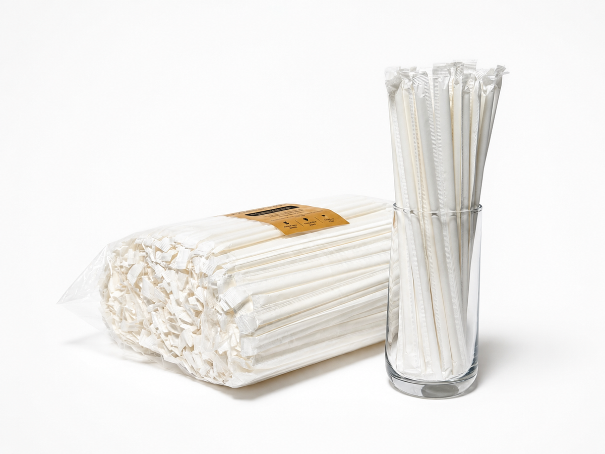 PureStalk 200/500/5000ct Wrapped 6mm PLA Straws, Standard Size, Eco-Friendly — Made in USA