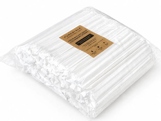PureStalk 200/500/5000ct Wrapped 6mm PLA Straws, Standard Size, Eco-Friendly — Made in USA