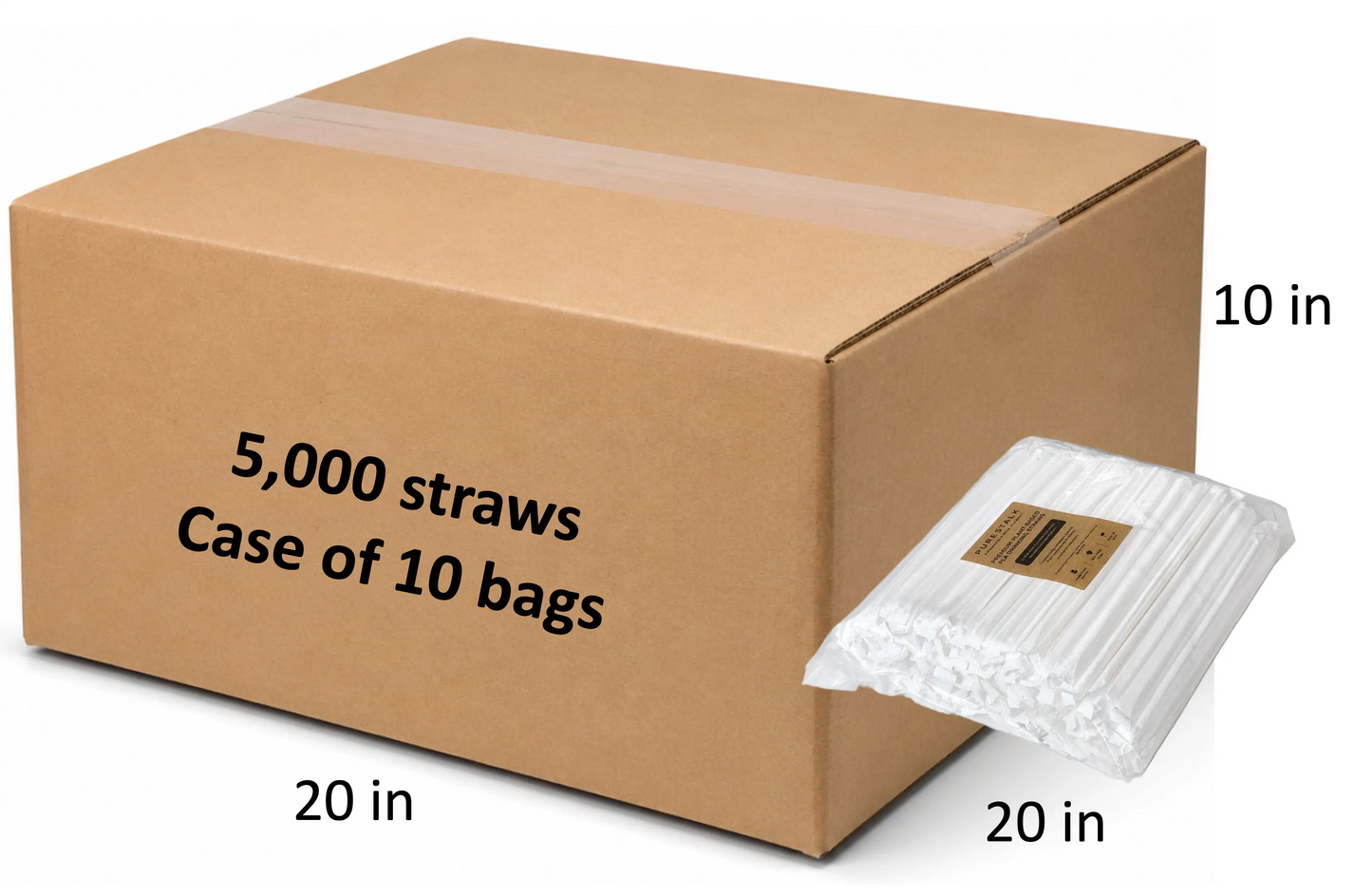 PureStalk 200/500/5000ct Wrapped 6mm PLA Straws, Standard Size, Eco-Friendly — Made in USA